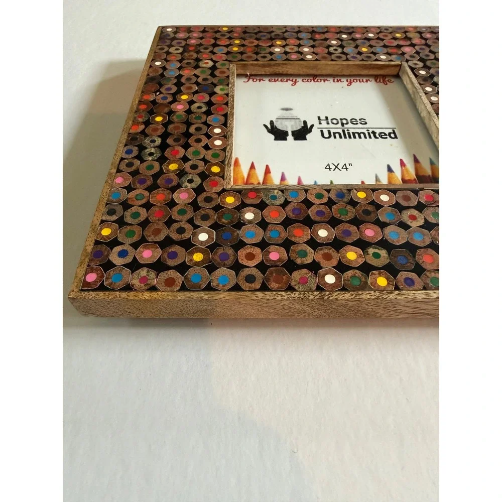 New Recycled Colored Pencil Picture Frame 4x4 Opening Multicolor Hopes Unlimited